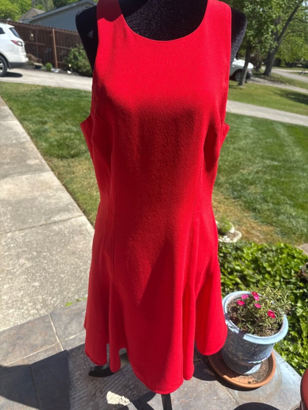 Trina Turk Textured Midi Dress Red Orange A-Line Wide Strap Women's size 12